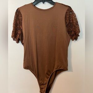 Chic Brown Lace Sleeve Bodysuit